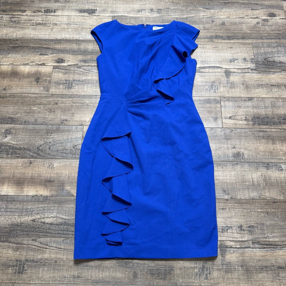 Calvin Klein Royal Blue Ruffle Sheath Dress Women's Size 4